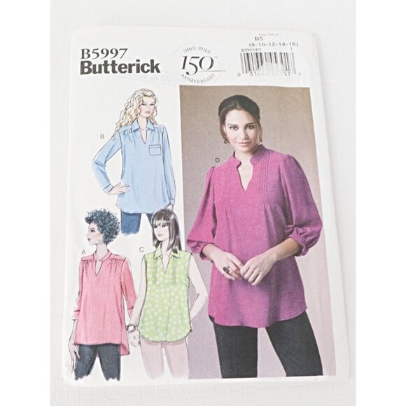 Butterick B5997 Misses Top Loose-fitting Pullover Top Shaped Hemline Pleated Fro - Picture 1 of 5
